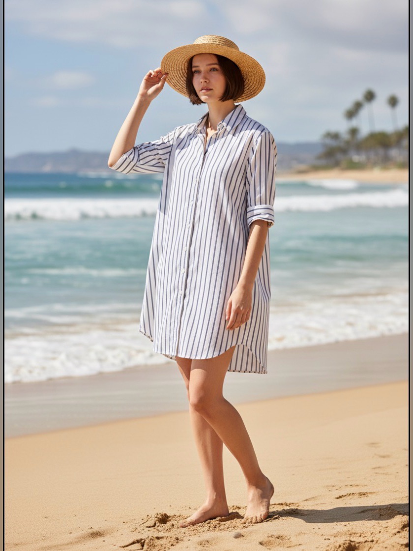 A New Day White Dress With Black Stripes